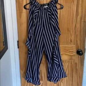 Blue stripped flowy pants